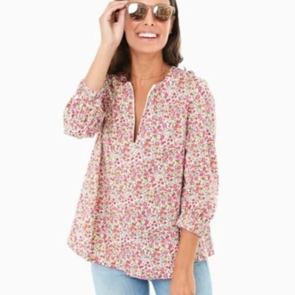 Tuckernuck‎ Pomander Place Kieran Blouse Floral Cotton Zip Top XS